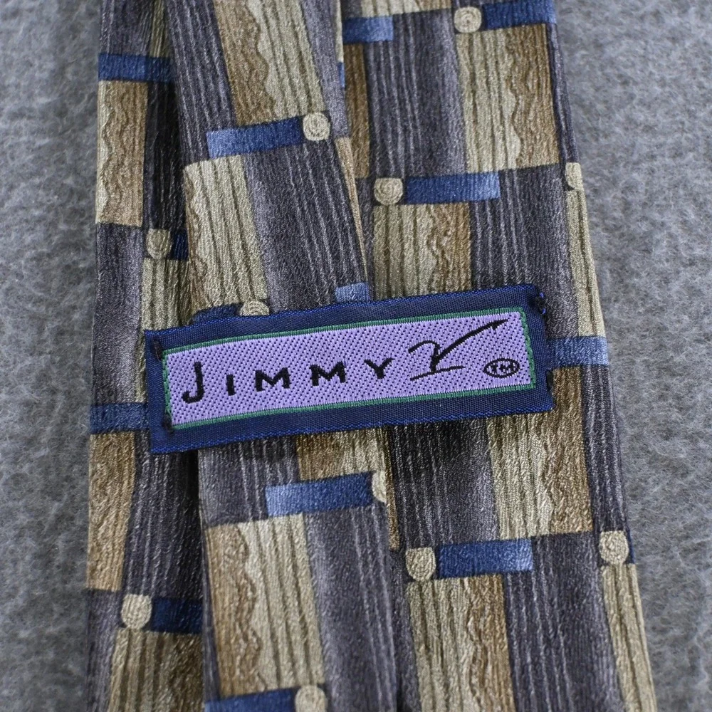 Jimmy V Mens Chris Berman Collection Three Silk Tie OS Gold Blue Geometric 90s